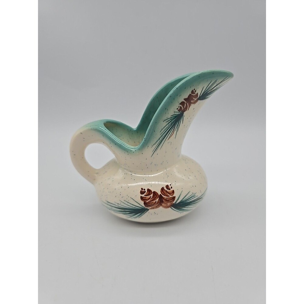 Vintage Rocky Mountain Pottery Pinecone Glazed Creamer 4 1/2" Teal & Brown